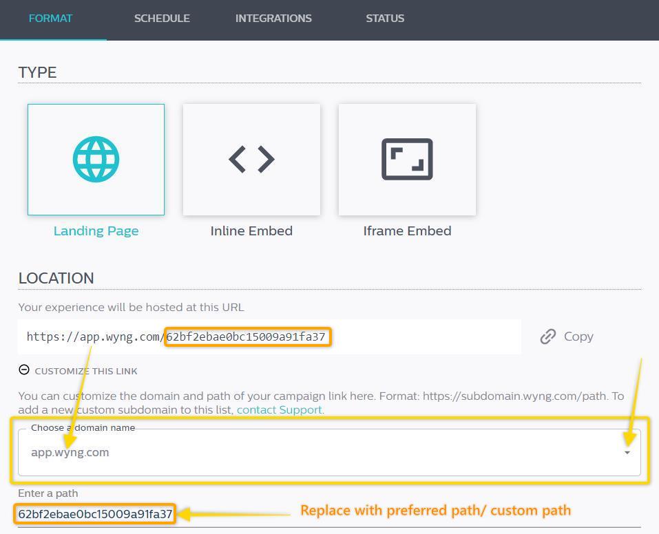 How can I customize the experience link to include a branded subdomain ...