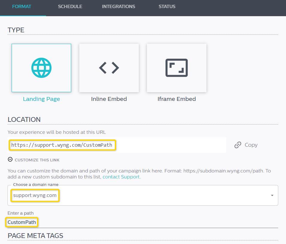 How can I customize the experience link to include a branded subdomain ...
