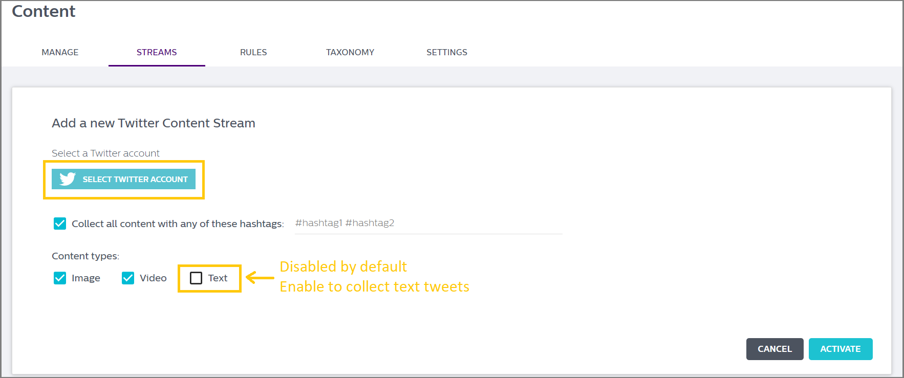 How can I create a Twitter Content Stream? | Wyng